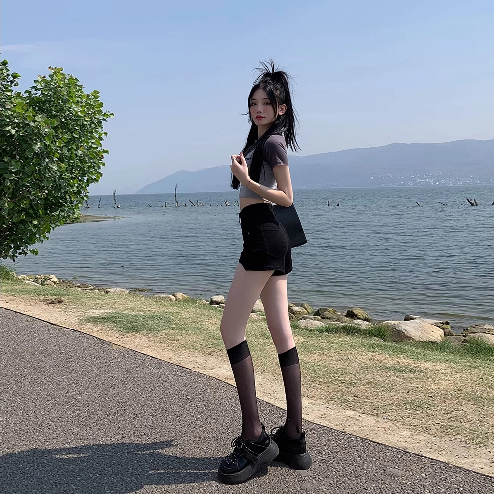 么宁 高腰弹力外穿热裤牛仔短裤 女款