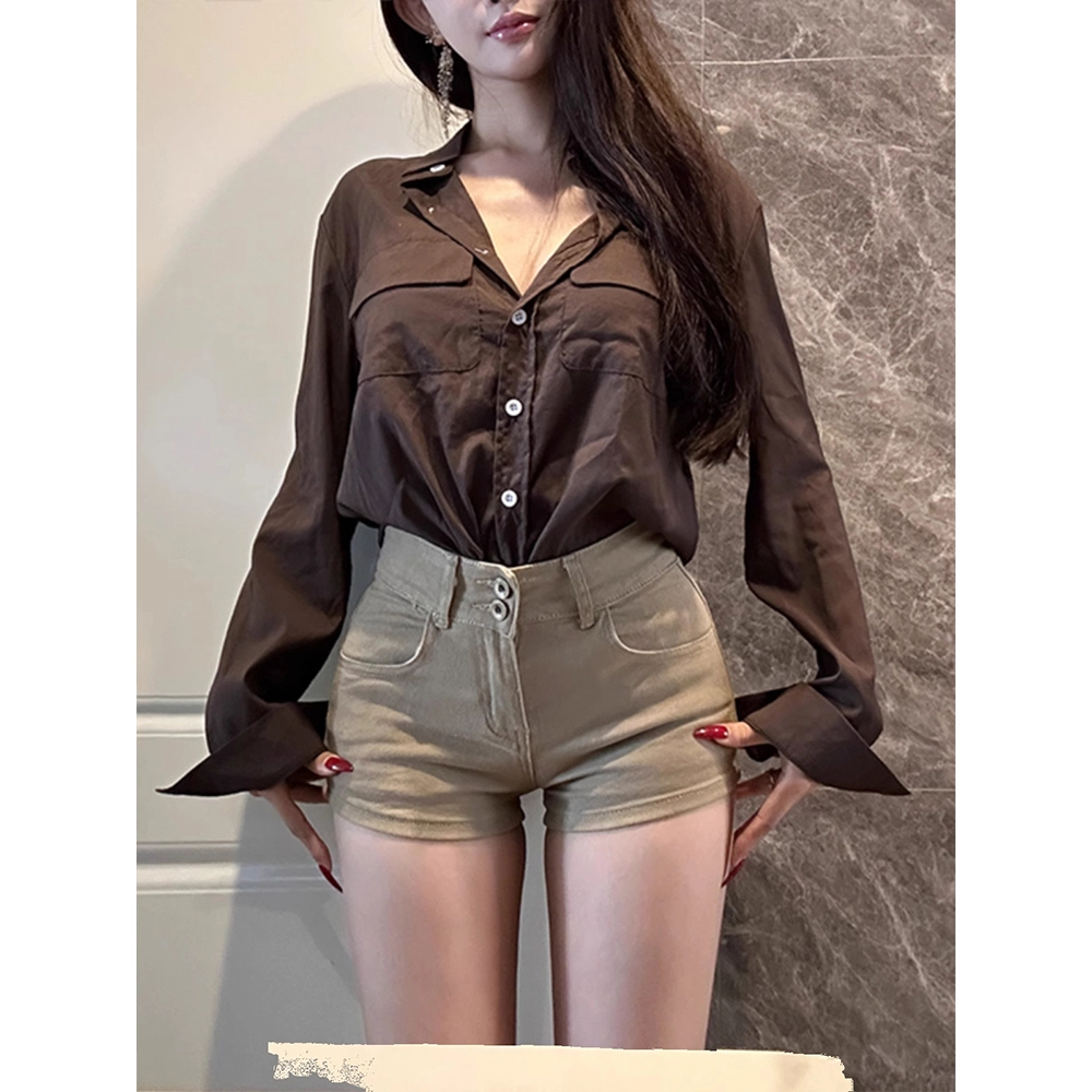 么宁 时尚舒适百搭牛仔短裤 女款 卡其色