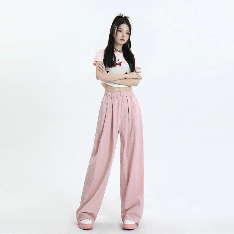 么宁 高腰阔腿褶皱肌理垂感慵懒风休闲裤 女款