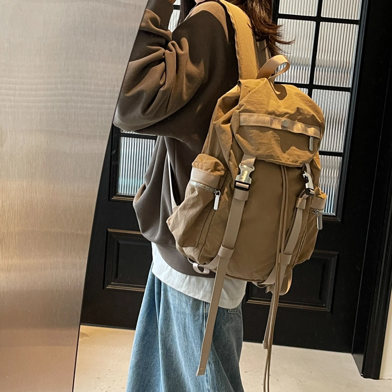 伊曼家 纯色大容量运动 布 双肩包 男女同款情侣款 灰色/米白色/黑色/卡其色