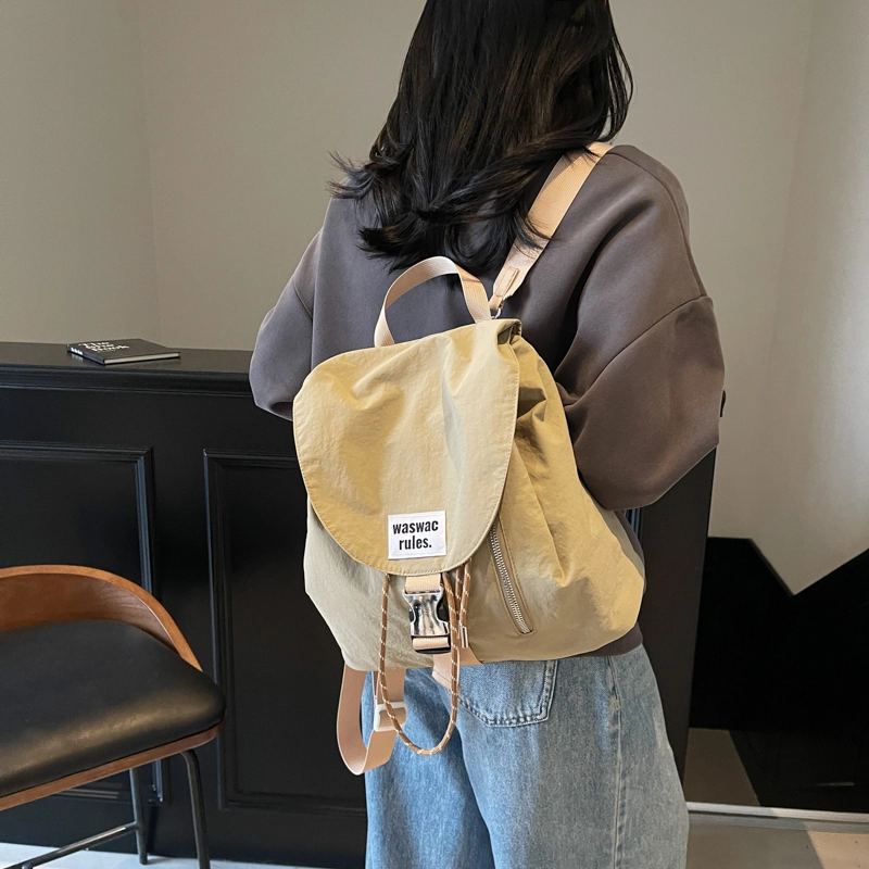 伊曼家 休闲时尚学生上课书包高颜值轻便旅游背包 牛津纺 双肩包 女款 米白/粉色/绿色/卡其/黑色/紫色