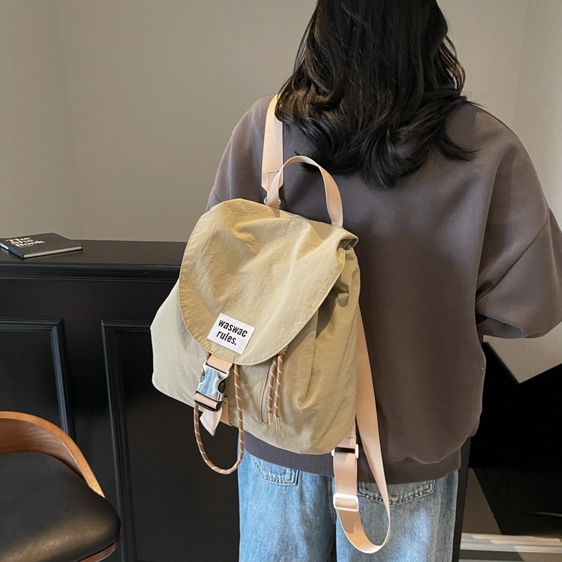 伊曼家 休闲时尚学生上课书包高颜值轻便旅游背包 牛津纺 双肩包 女款 米白/粉色/绿色/卡其/黑色/紫色