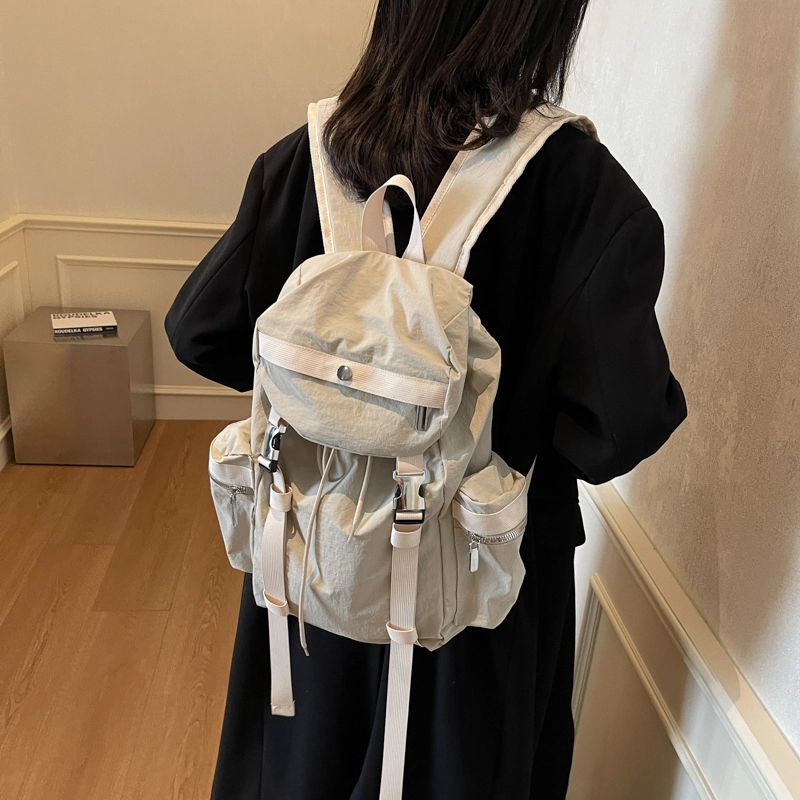 伊曼家 纯色大容量运动 布 双肩包 男女同款情侣款 灰色/米白色/黑色/卡其色