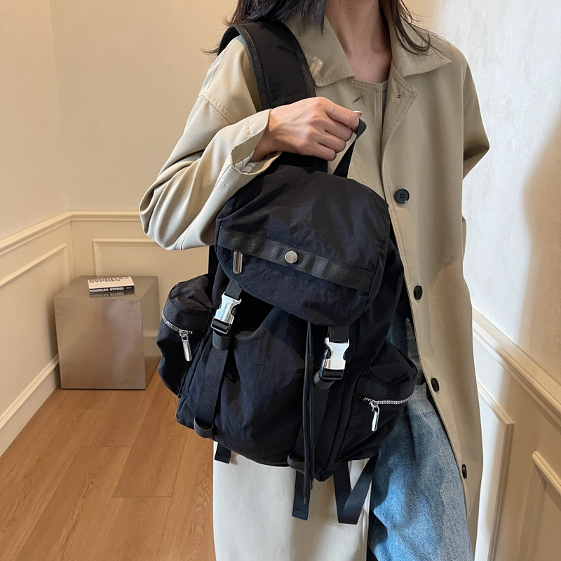 伊曼家 纯色大容量运动 布 双肩包 男女同款情侣款 灰色/米白色/黑色/卡其色