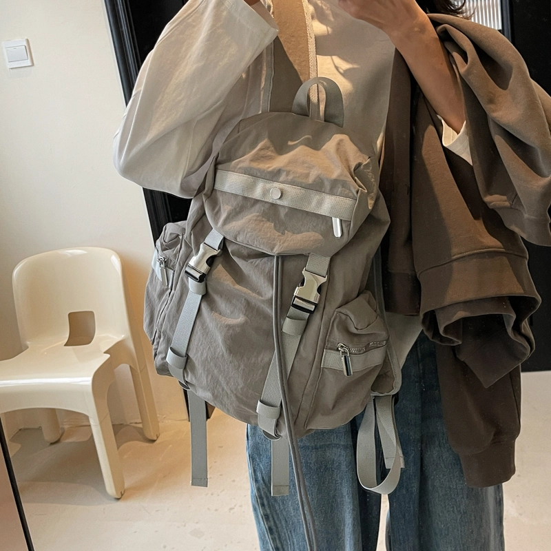 伊曼家 纯色大容量运动 布 双肩包 男女同款情侣款 灰色/米白色/黑色/卡其色