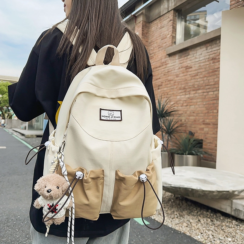 伊曼家 初高中大学生高颜值书包潮流休闲简约轻便 尼龙 双肩包 女款 粉红色/黑色/卡其色/绿色