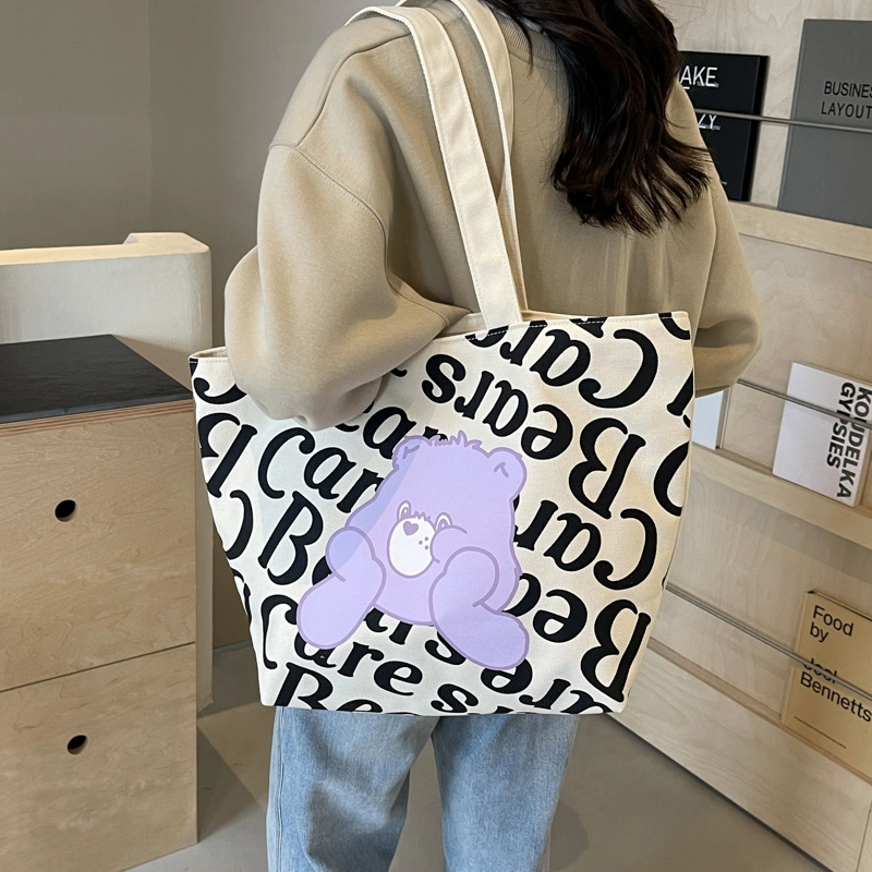 伊曼家 可爱小熊时尚上班通勤大容量外出托特包通用款女包 帆布 帆布包单肩包 女款 粉色/紫色/蓝色/黄色