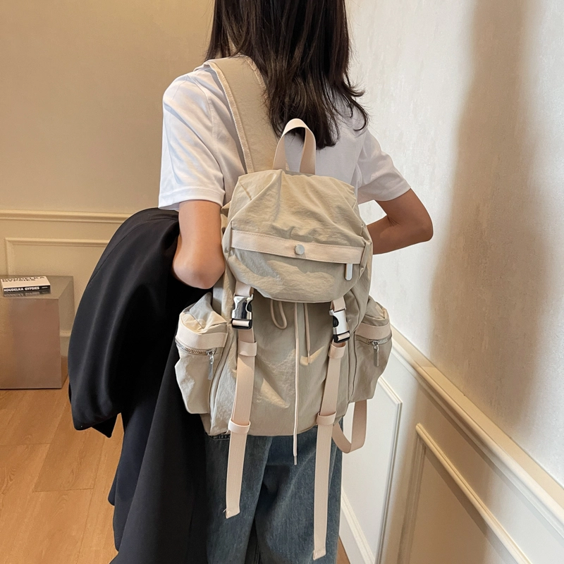 伊曼家 纯色大容量运动 布 双肩包 男女同款情侣款 灰色/米白色/黑色/卡其色