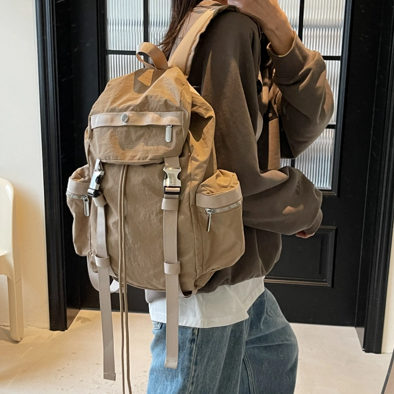 伊曼家 纯色大容量运动 布 双肩包 男女同款情侣款 灰色/米白色/黑色/卡其色