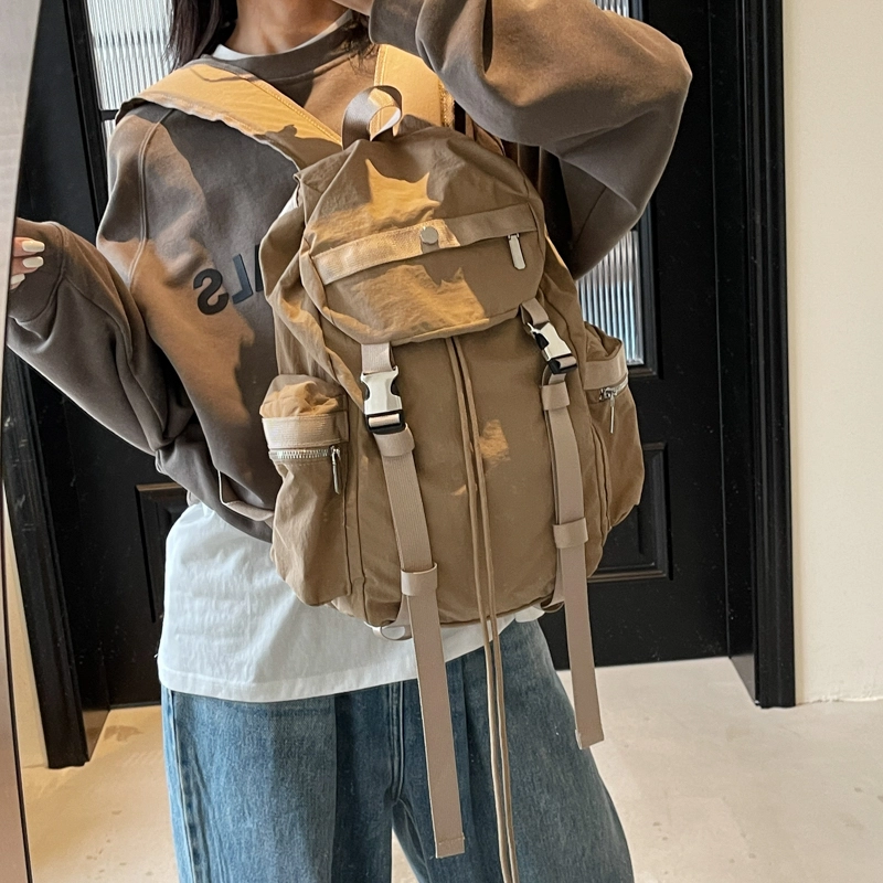 伊曼家 纯色大容量运动 布 双肩包 男女同款情侣款 灰色/米白色/黑色/卡其色