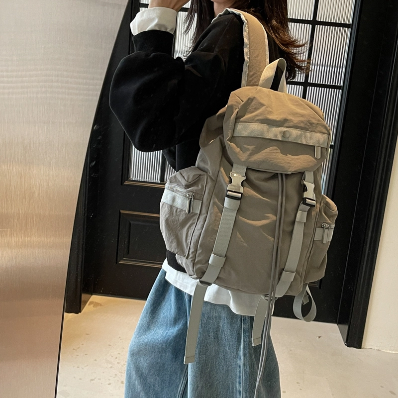 伊曼家 纯色大容量运动 布 双肩包 男女同款情侣款 灰色/米白色/黑色/卡其色