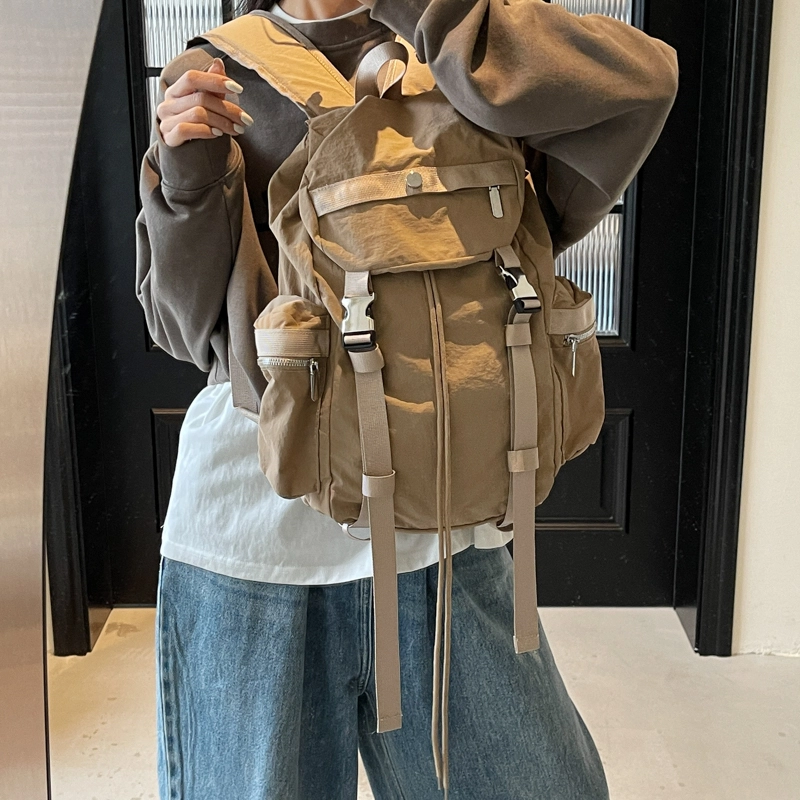 伊曼家 纯色大容量运动 布 双肩包 男女同款情侣款 灰色/米白色/黑色/卡其色