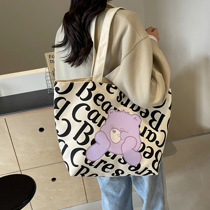 伊曼家 可爱小熊时尚上班通勤大容量外出托特包通用款女包 帆布 帆布包单肩包 女款 粉色/紫色/蓝色/黄色