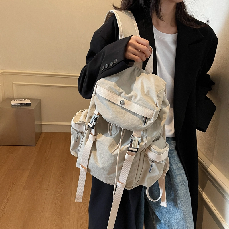 伊曼家 纯色大容量运动 布 双肩包 男女同款情侣款 灰色/米白色/黑色/卡其色