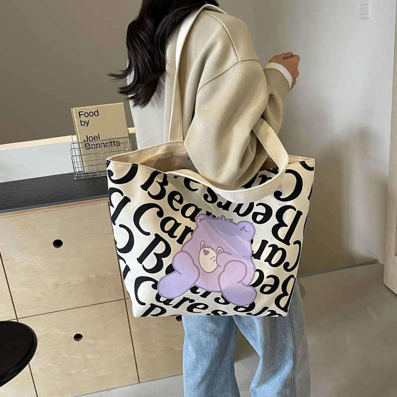 伊曼家 可爱小熊时尚上班通勤大容量外出托特包通用款女包 帆布 帆布包单肩包 女款 粉色/紫色/蓝色/黄色
