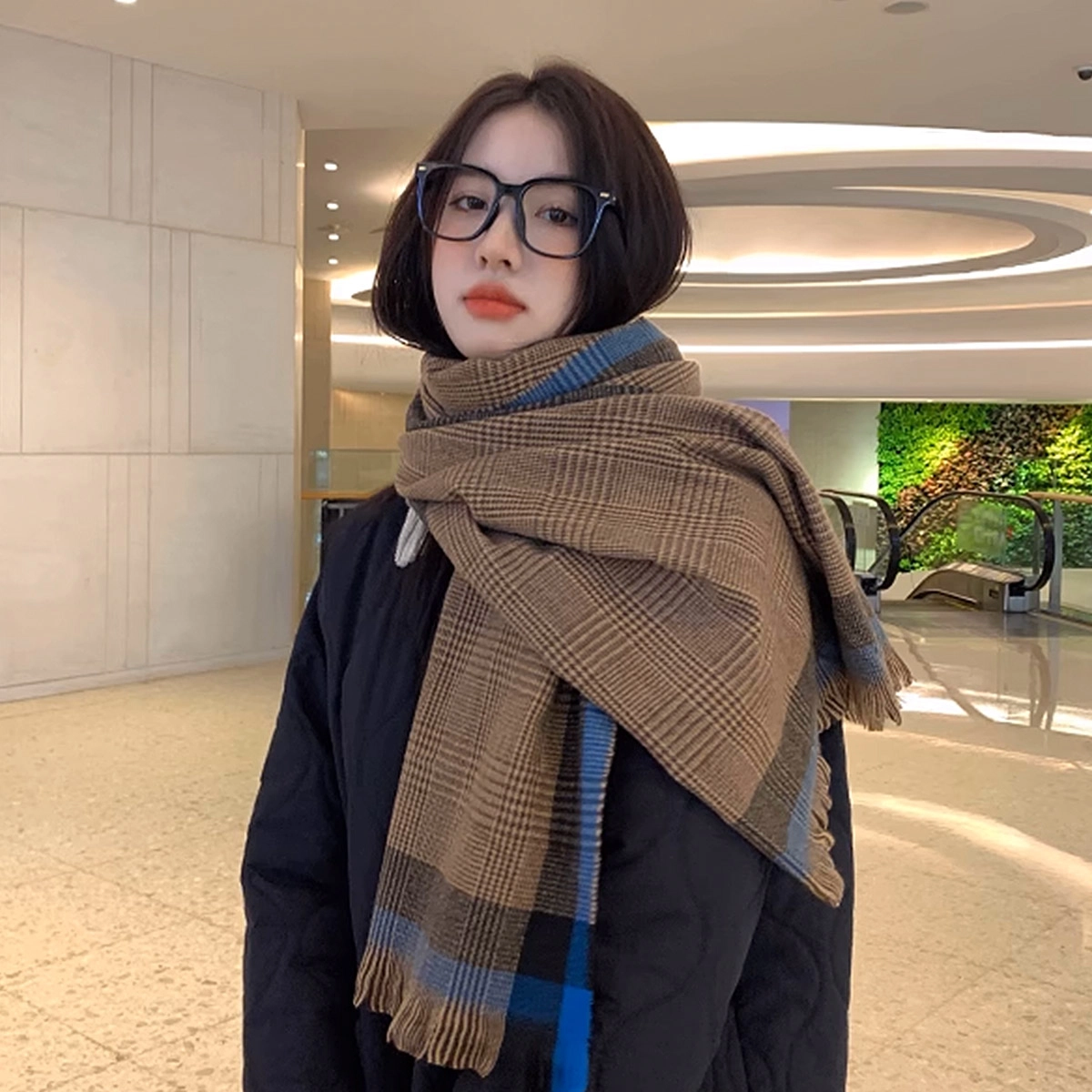 浪莎 新款仿羊绒围巾甜美中长围巾女秋冬流苏围脖披肩女