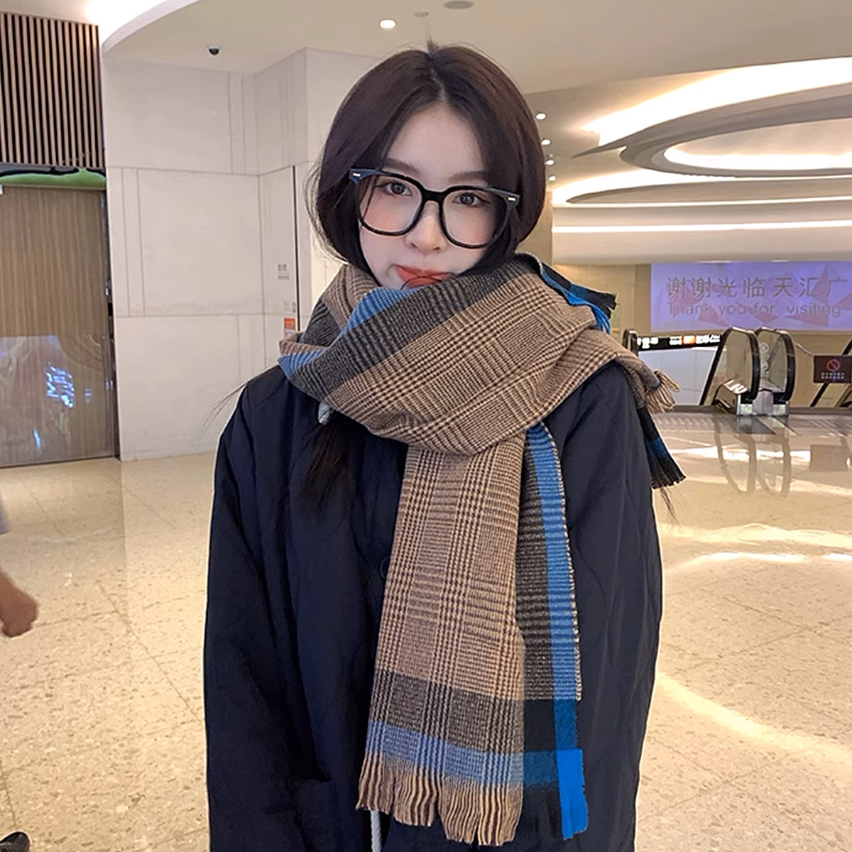 浪莎 新款仿羊绒围巾甜美中长围巾女秋冬流苏围脖披肩女