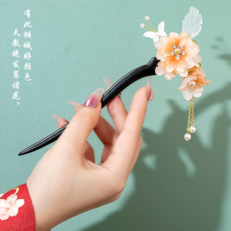 流苏步摇新中式 圣所 绣帘卷 木 发簪 女款