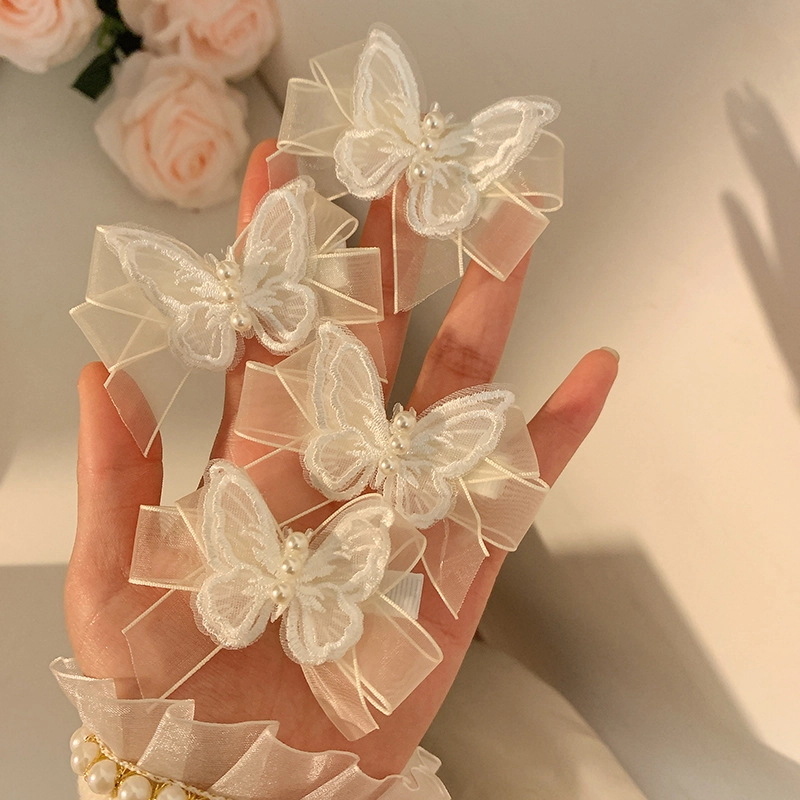 素 超仙白色蝴蝶森系仙美蝴蝶结侧边#好运 网纱 发夹 女款