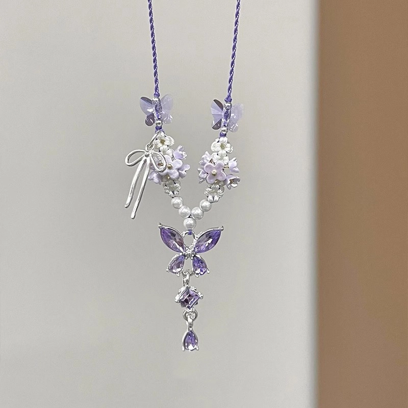 素 「紫藤花语」清冷感紫色蝴蝶流苏国潮编织个性简约锁骨链#好运 锆石 项链 女款