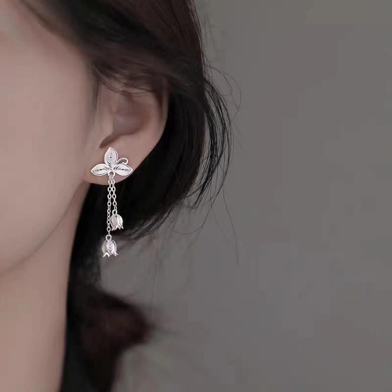素 铃兰花流苏耳饰 小众设计高级感 合金 耳环 女款