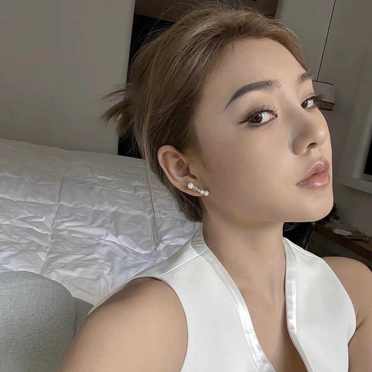 素 极简百搭小众设计气质简约 锆石 耳钉 女款