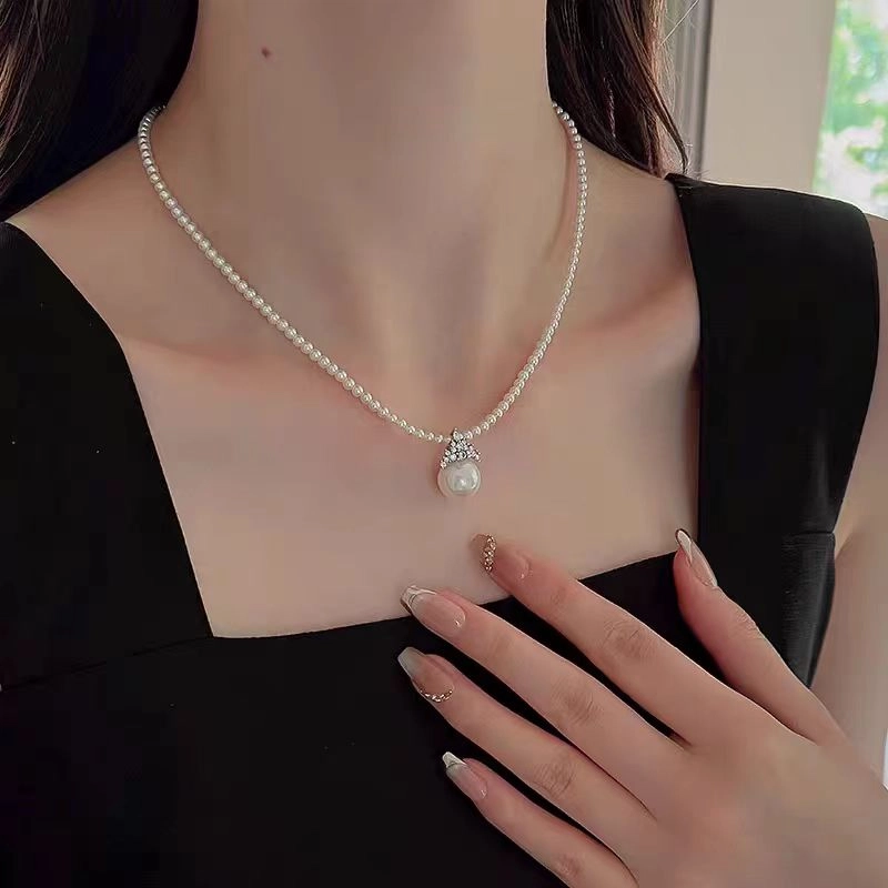 素 戴妃皇冠锁骨链施家超仙小众设计感颈链 仿珍珠 项链 女款