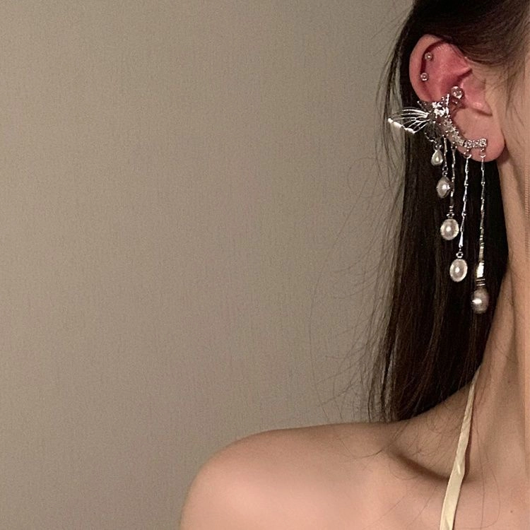 素 仙子物语蝴蝶流苏一体式夸张小众#好运 合金 耳环 女款