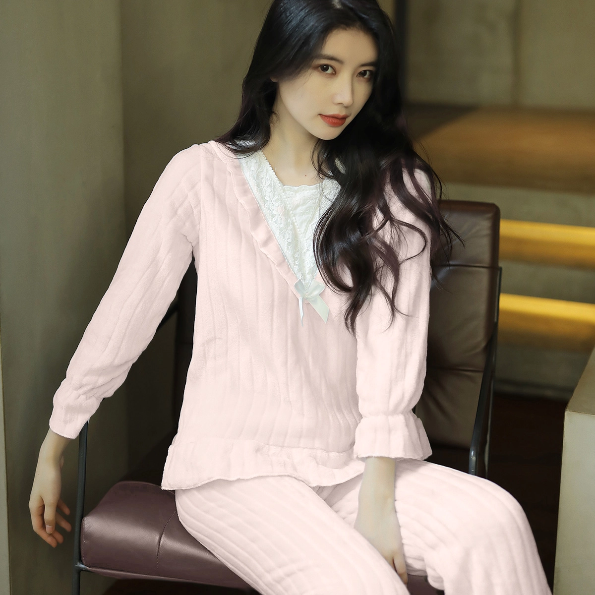 水中花 长袖加绒保暖甜美可爱 家居套装  女款  粉色蓝色