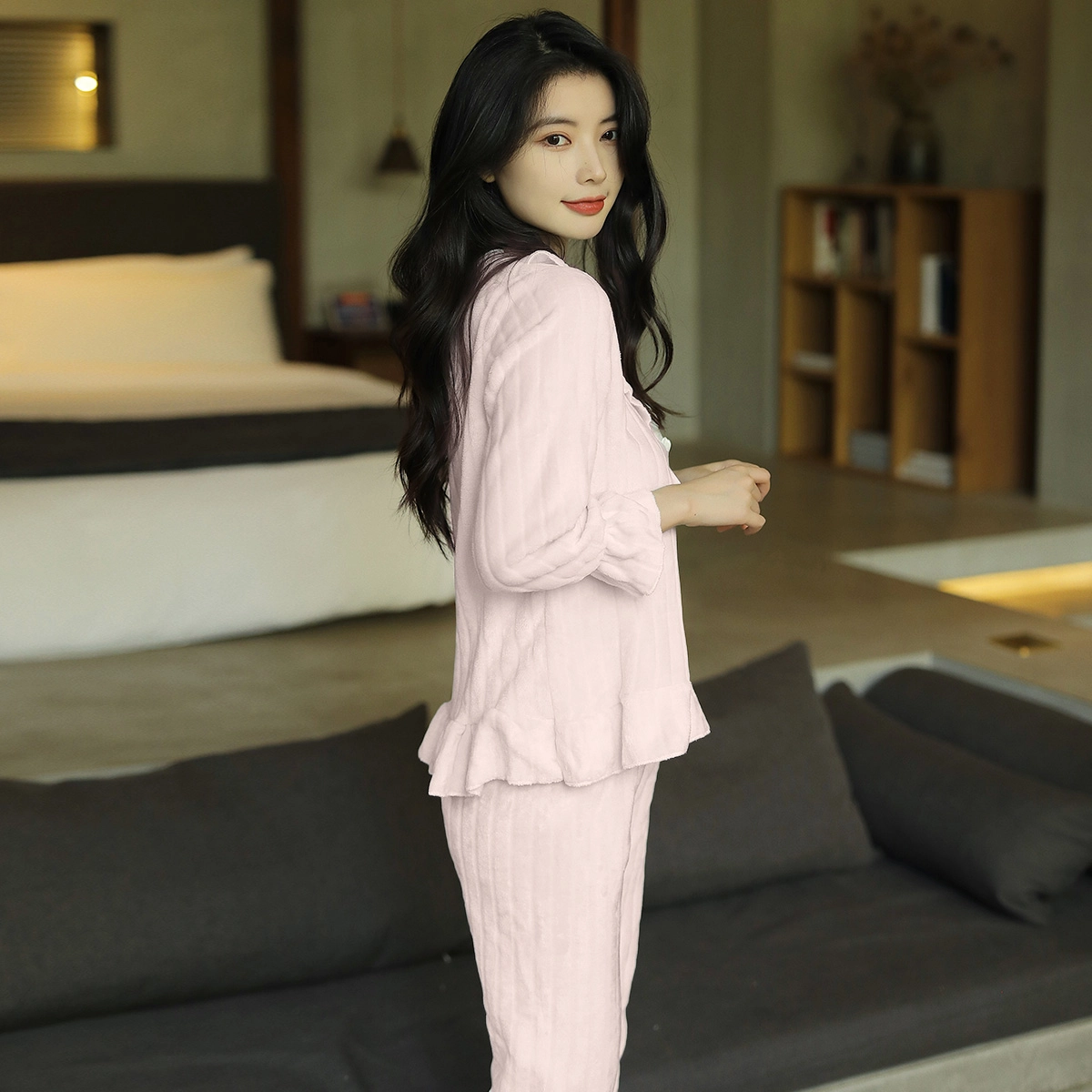 水中花 长袖加绒保暖甜美可爱 家居套装  女款  粉色蓝色
