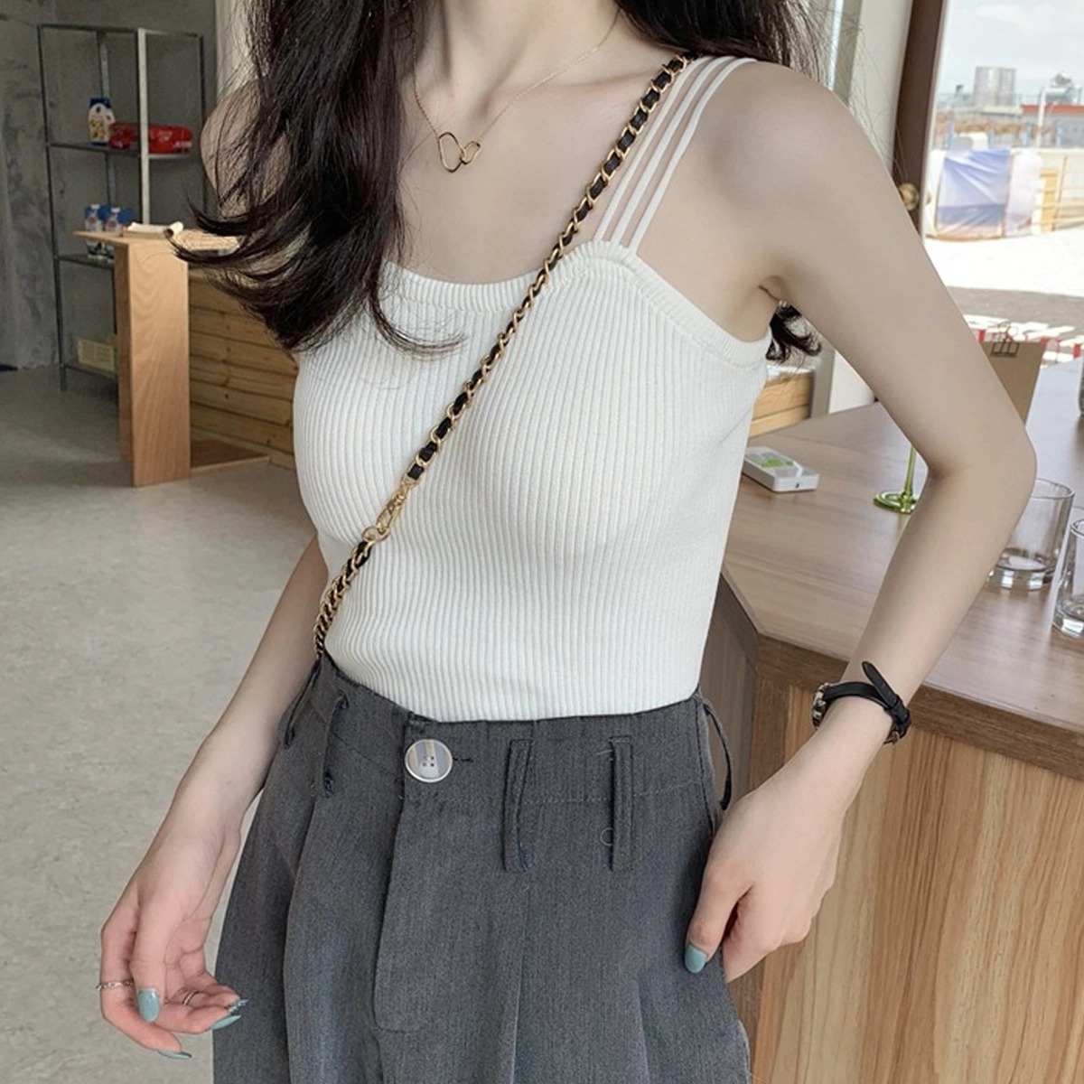 水中花 甜美小清新背心显瘦外穿甜辣妹无袖吊带 女款