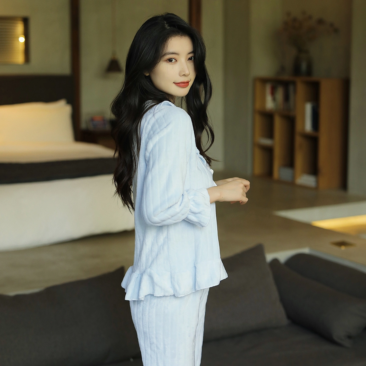 水中花 长袖加绒保暖甜美可爱 家居套装  女款  粉色蓝色