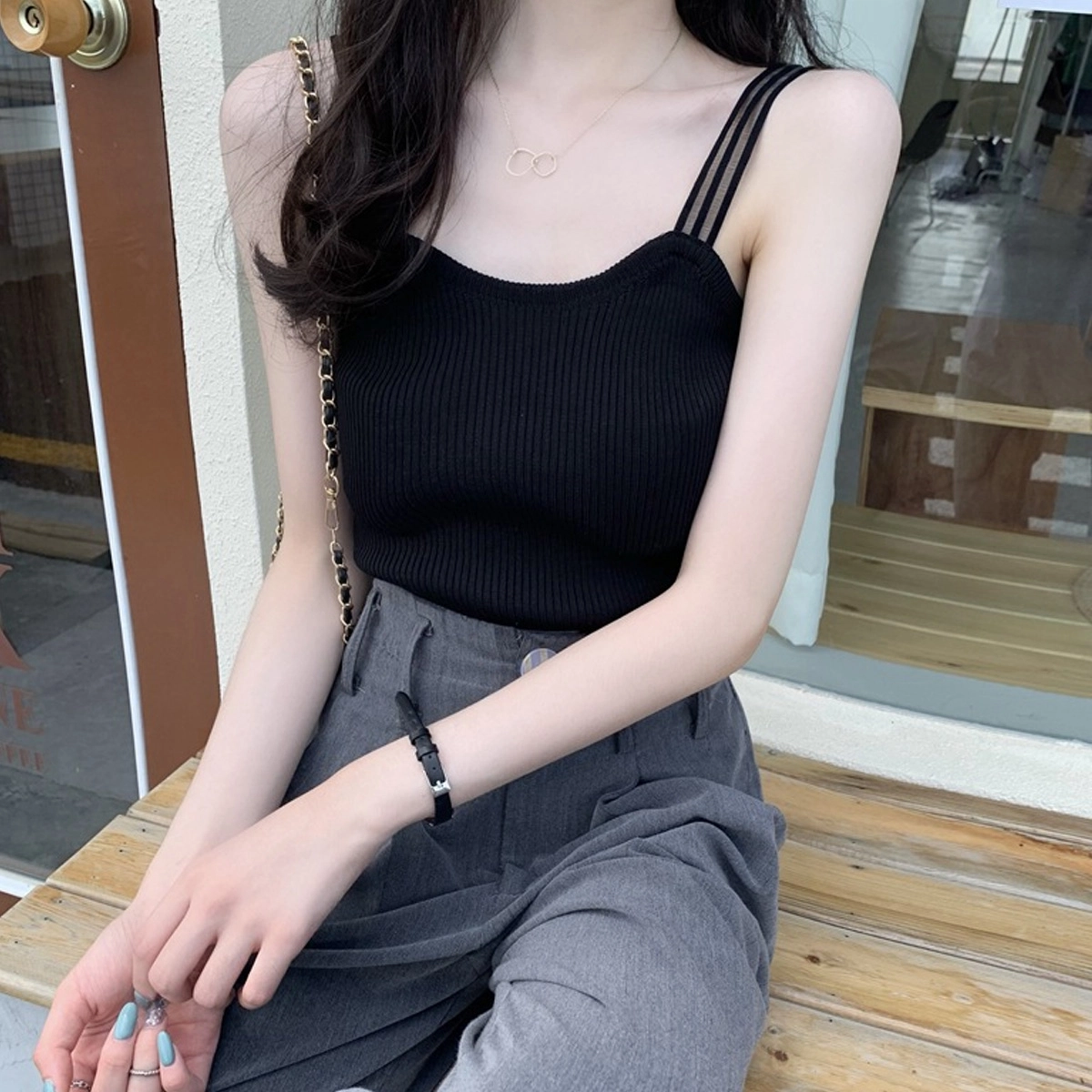 水中花 甜美小清新背心显瘦外穿甜辣妹无袖吊带 女款