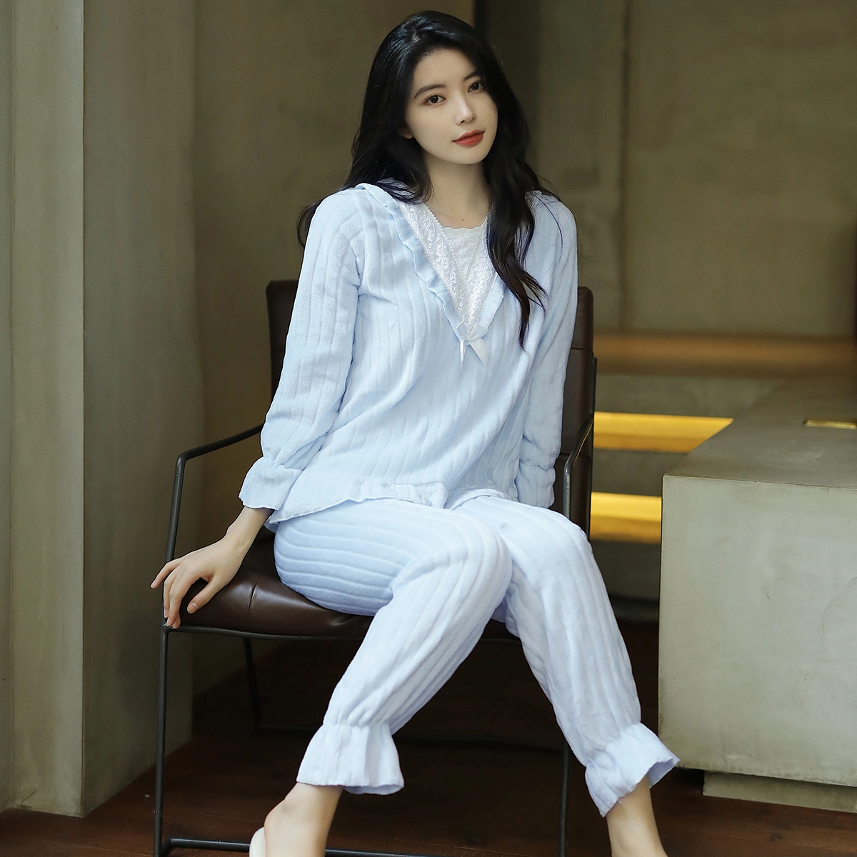 水中花 长袖加绒保暖甜美可爱 家居套装  女款  粉色蓝色