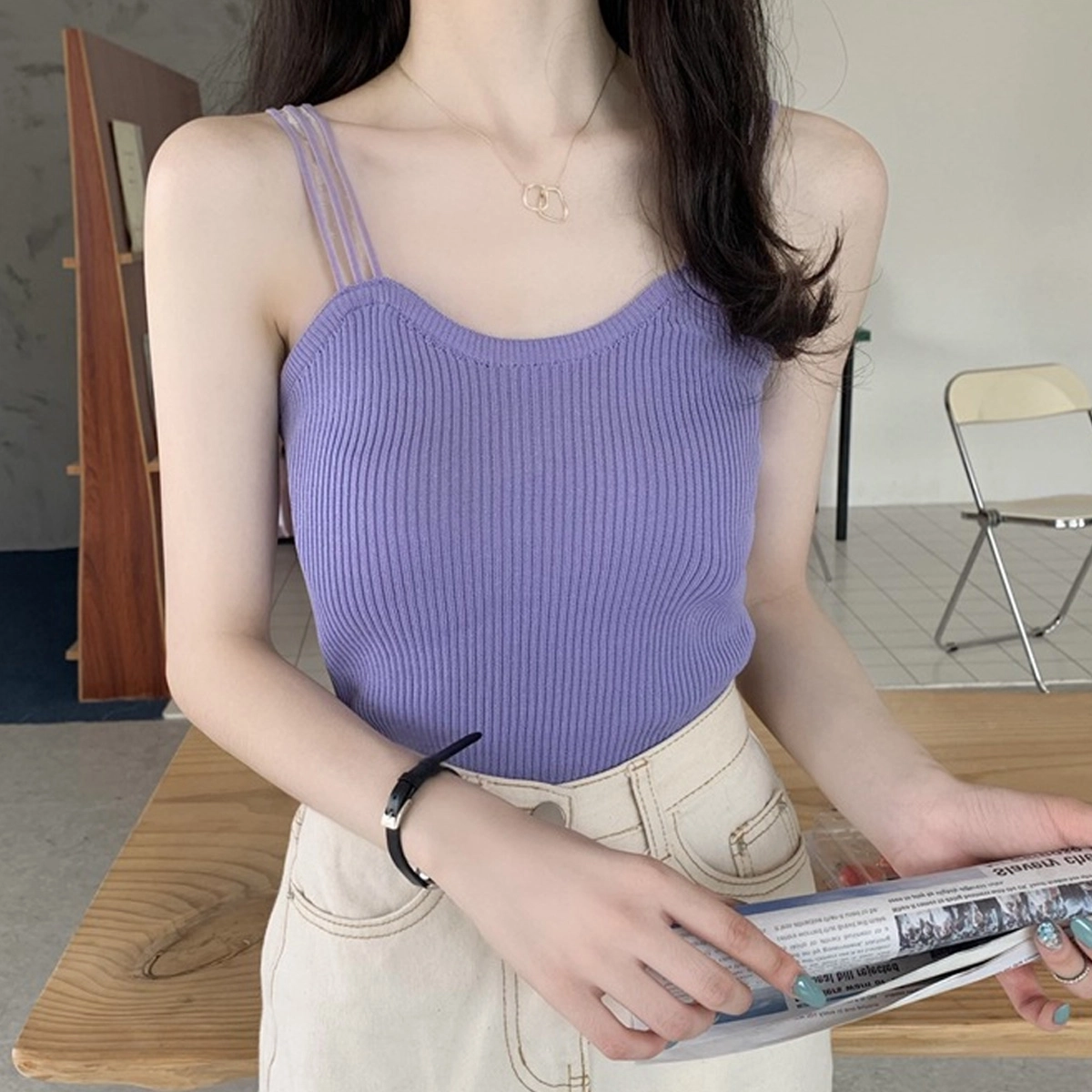 水中花 甜美小清新背心显瘦外穿甜辣妹无袖吊带 女款