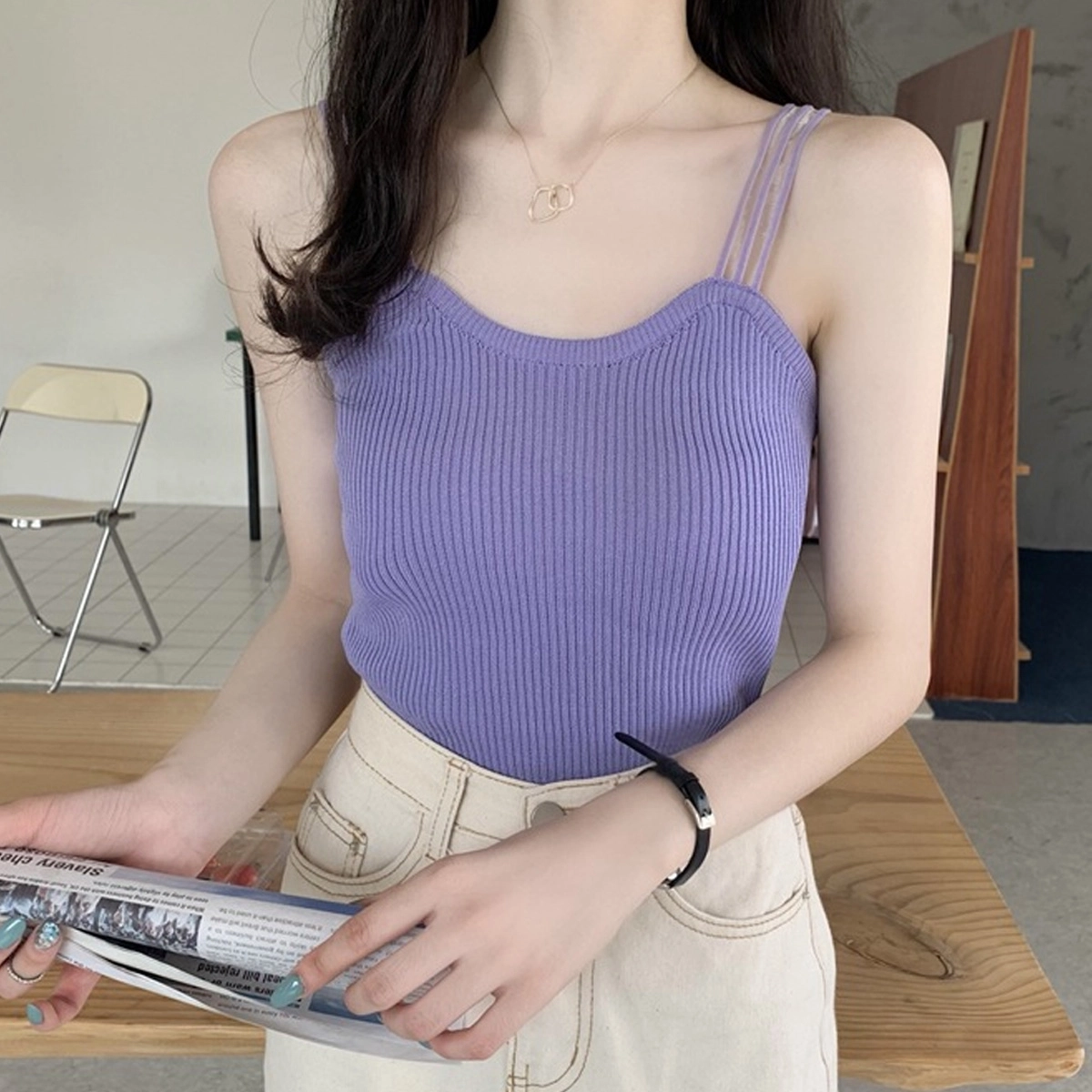 水中花 甜美小清新背心显瘦外穿甜辣妹无袖吊带 女款