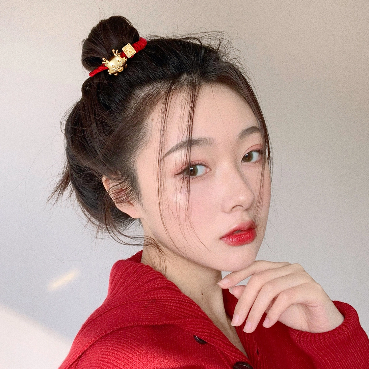 韩雨蝶 原创高端国潮龙头绳高颜值发绳女扎头发皮筋日常百搭耐用发圈 女款 红色