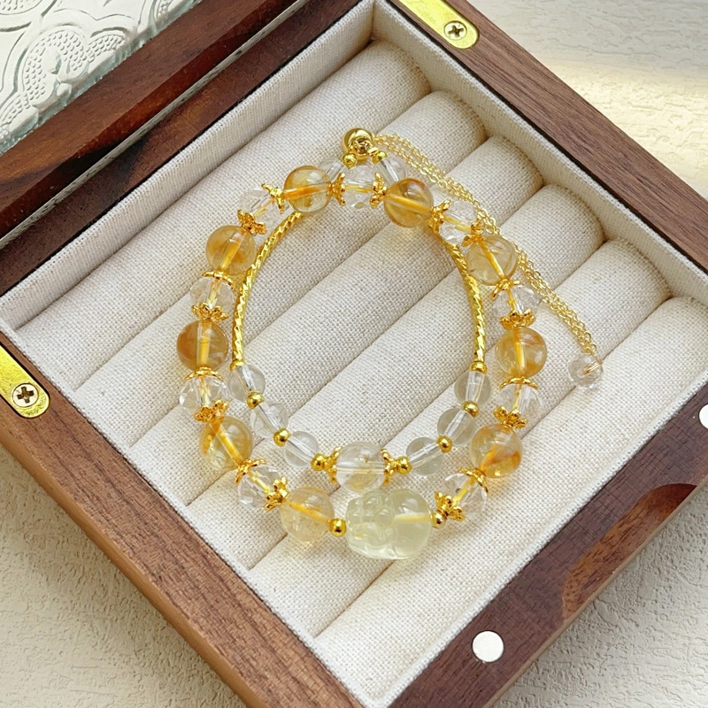 金瑞邦 赠消磁石金满四海貔貅 多财多福 升职加薪 柠檬晶高级感 小众轻奢 通勤百搭显白 水晶 手串 女款