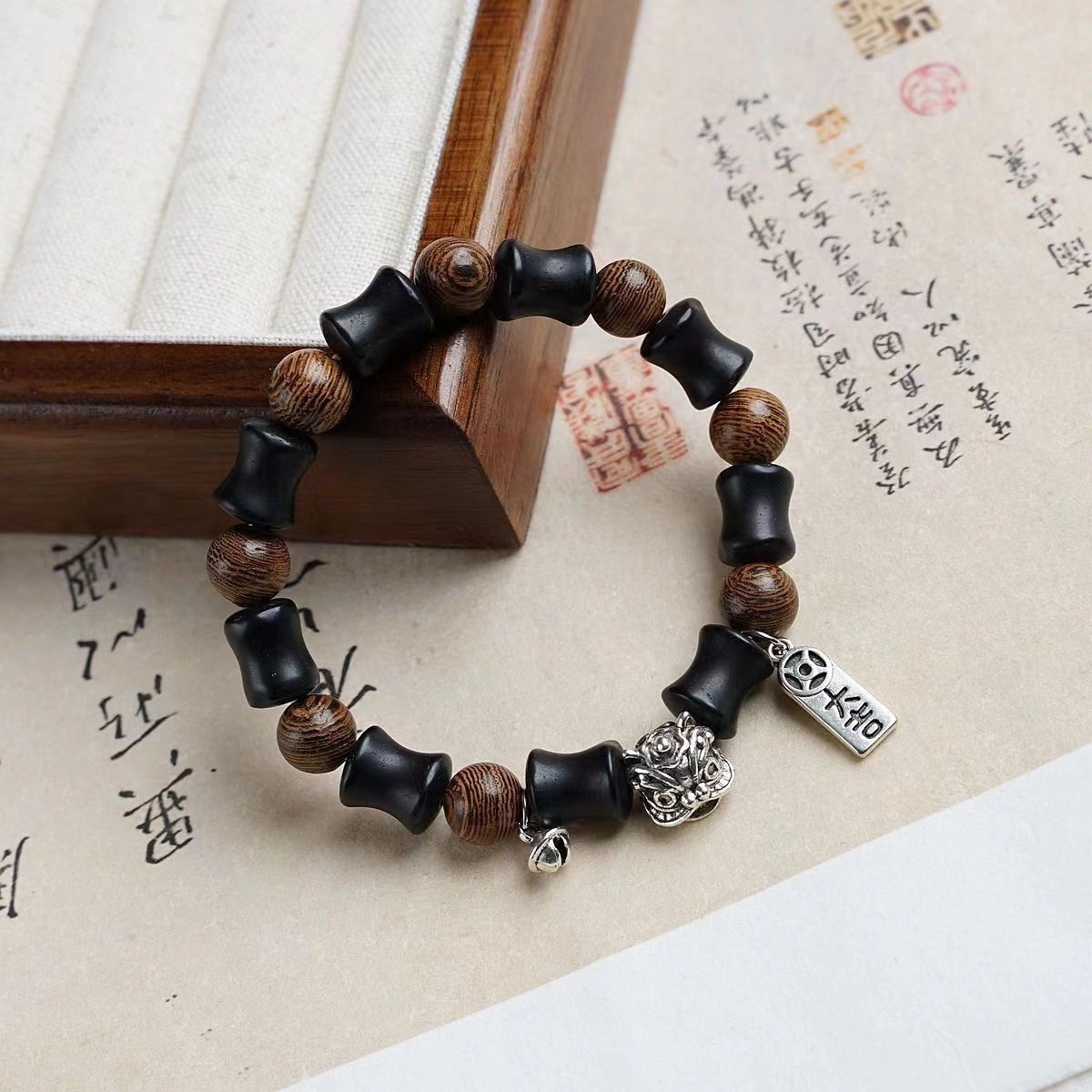 金瑞邦 竹节 醒狮 文玩 新中式国潮 简单百搭 显白气质 小众设计 步步高升 平步青云 精准桃花 黑檀 木作手串 男女同款情侣款