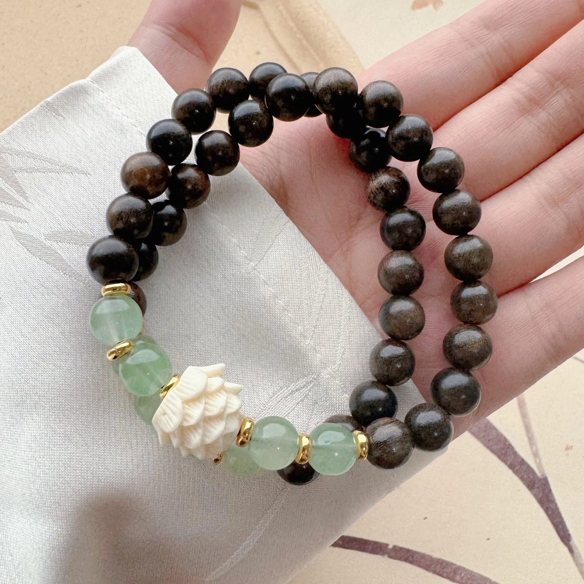 金瑞邦 【赠线香】莲花  显白精致 小众设计 高级感 新中式国潮 水逆退散 时来运转 生日考研护身转运 文艺 复古 檀木 手串 女款