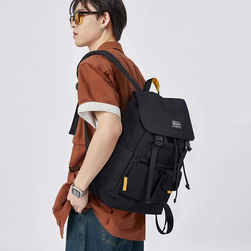 波斯丹顿 简约织物旅行电脑书包背包双肩包 大号 男女同款情侣款 黑色/灰色