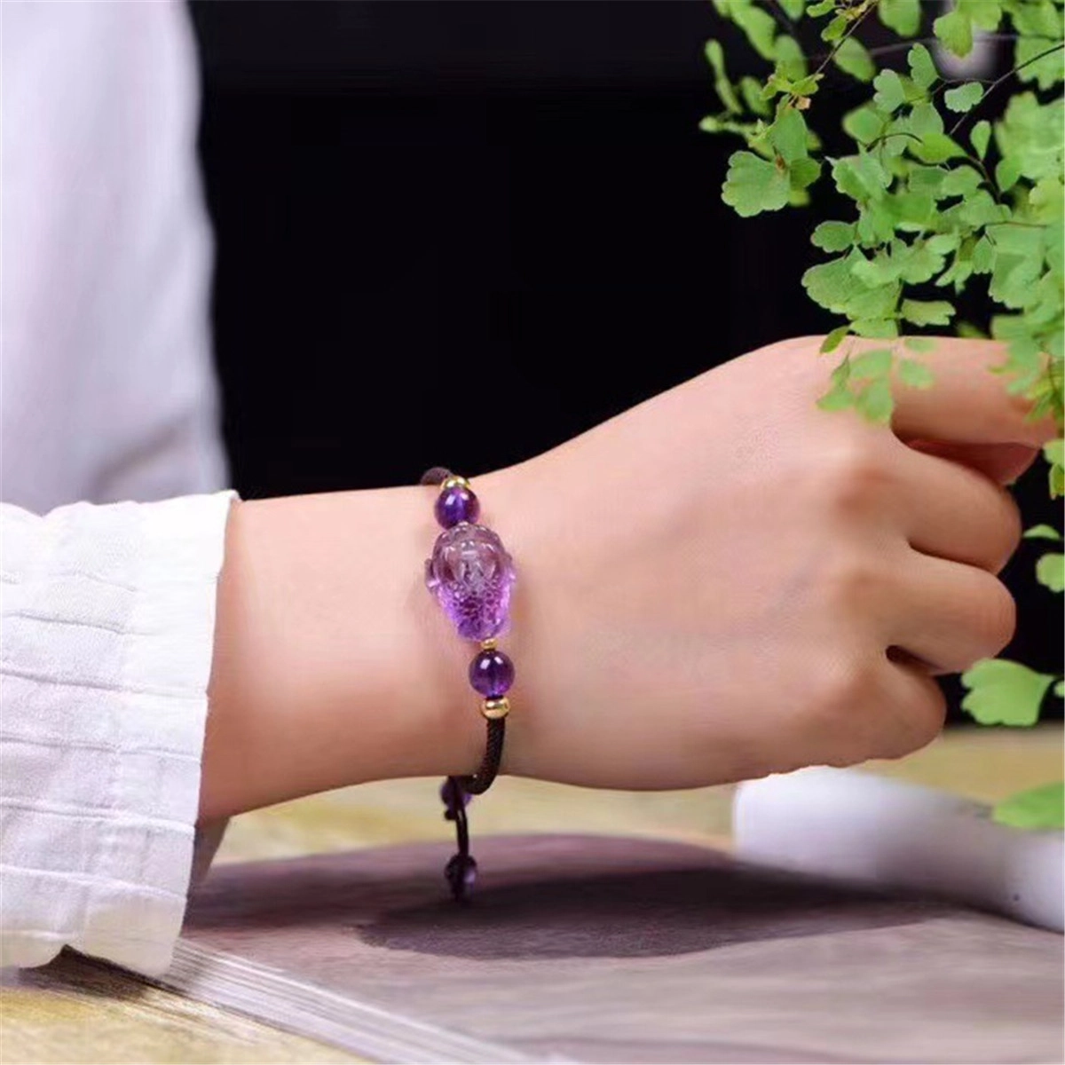 盈满堂 三脚金蟾紫手工编织可调节 水晶 手链 女款