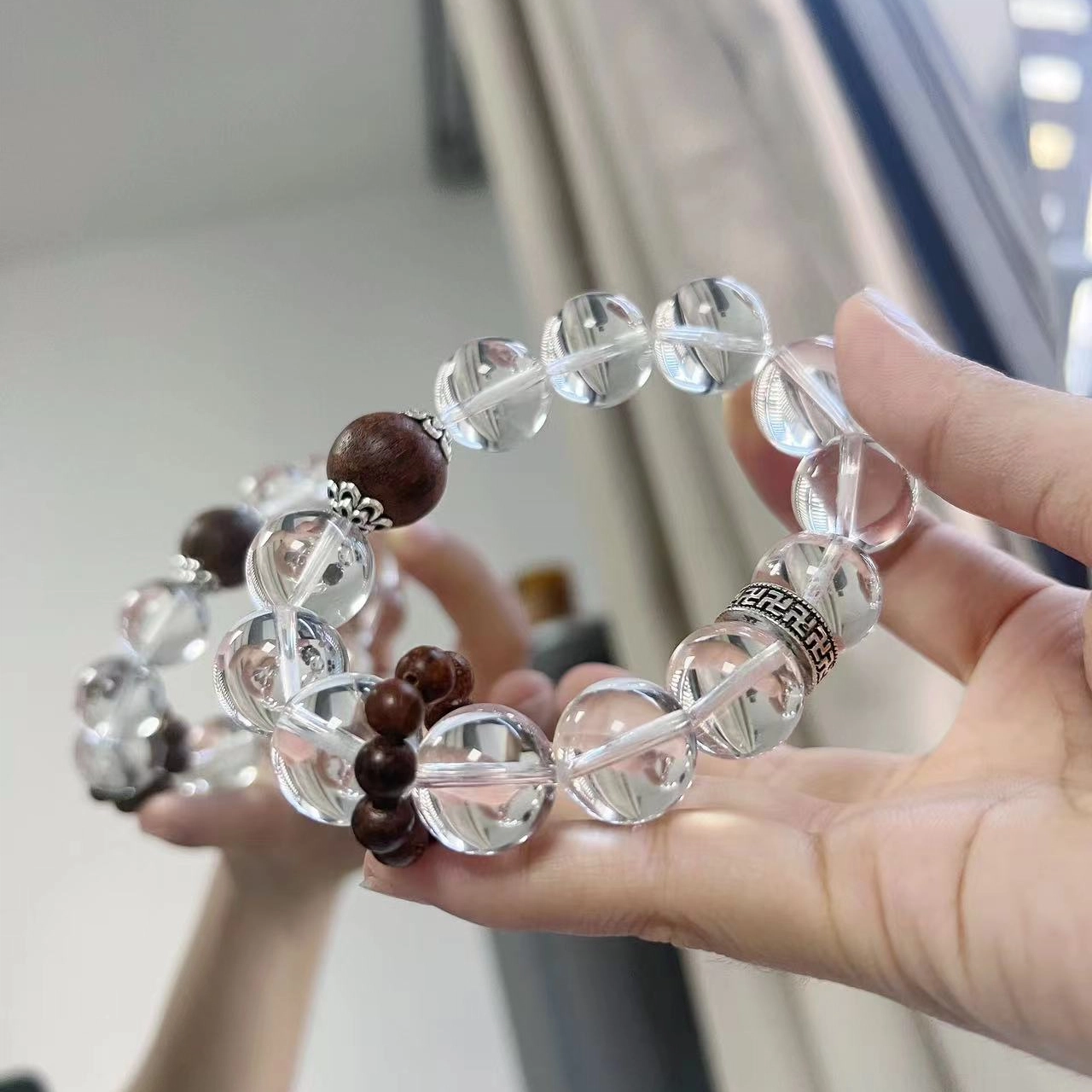 盈满堂 白晶檀语檀木白 水晶 手串 男女同款情侣款