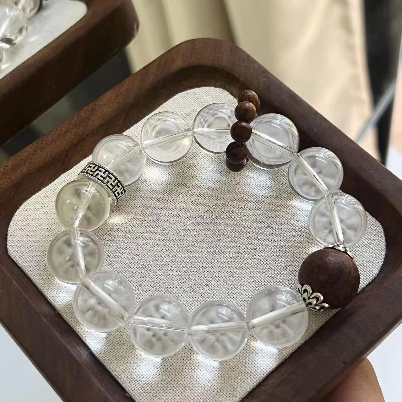 盈满堂 白晶檀语檀木白 水晶 手串 男女同款情侣款