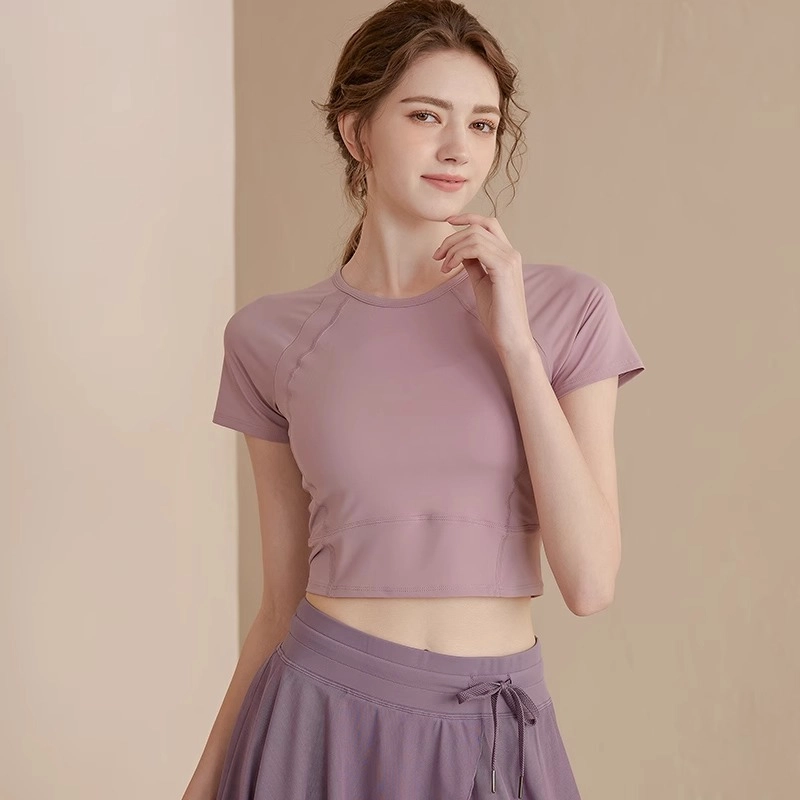 达兹 纯色弹力修身短袖健身衣 女款