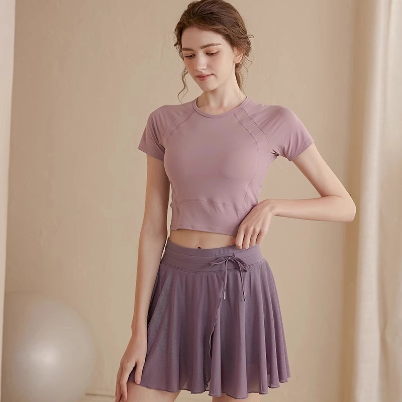 达兹 纯色弹力修身短袖健身衣 女款