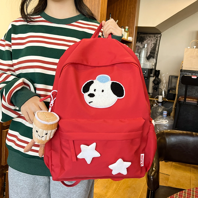 宝琳卡双肩包轻便女生清新韩版百搭糖果色可爱小狗图案潮流上课双肩书包