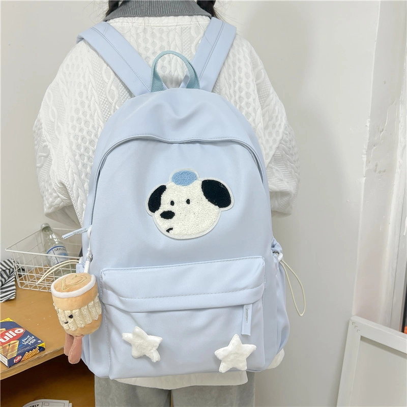 宝琳卡双肩包轻便女生清新韩版百搭糖果色可爱小狗图案潮流上课双肩书包