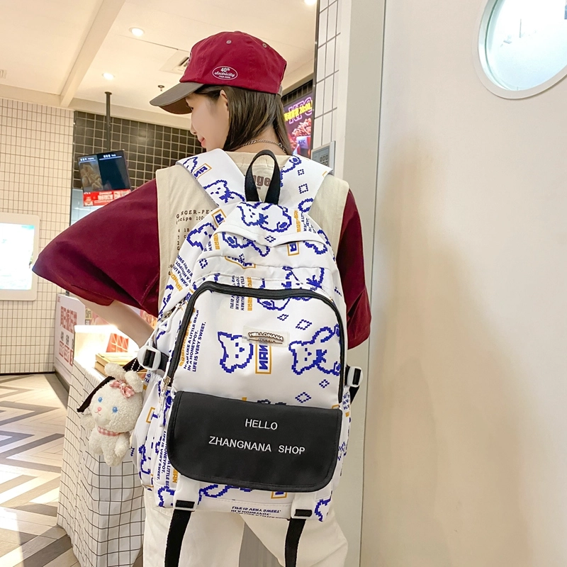 宝琳卡日系涂鸦双肩包女韩版大容量书包尼龙电脑背包 男女同款