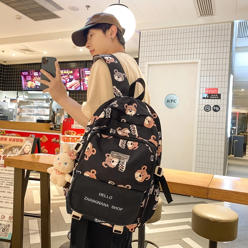 宝琳卡日系涂鸦双肩包女韩版大容量书包尼龙电脑背包 男女同款